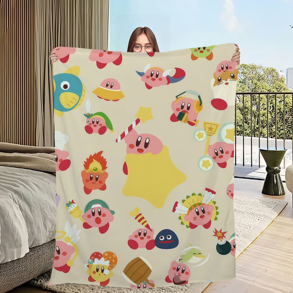 Cute Cartoon K-Kirby Blanket Soft Comfortable Nap Plush Suitable For Iiving Room Office Bedroom Birthday Home Kid Gift