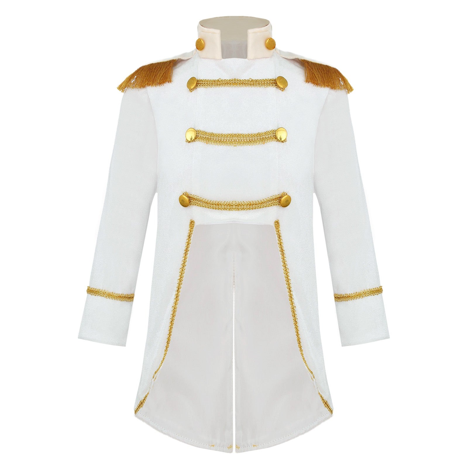 Little Boys Prince Cosplay Costume Long Sleeve Gold Fringe Braiding Velvet Tuxedo Tailcoat Royal Court Cosplay Jacket Dress Up