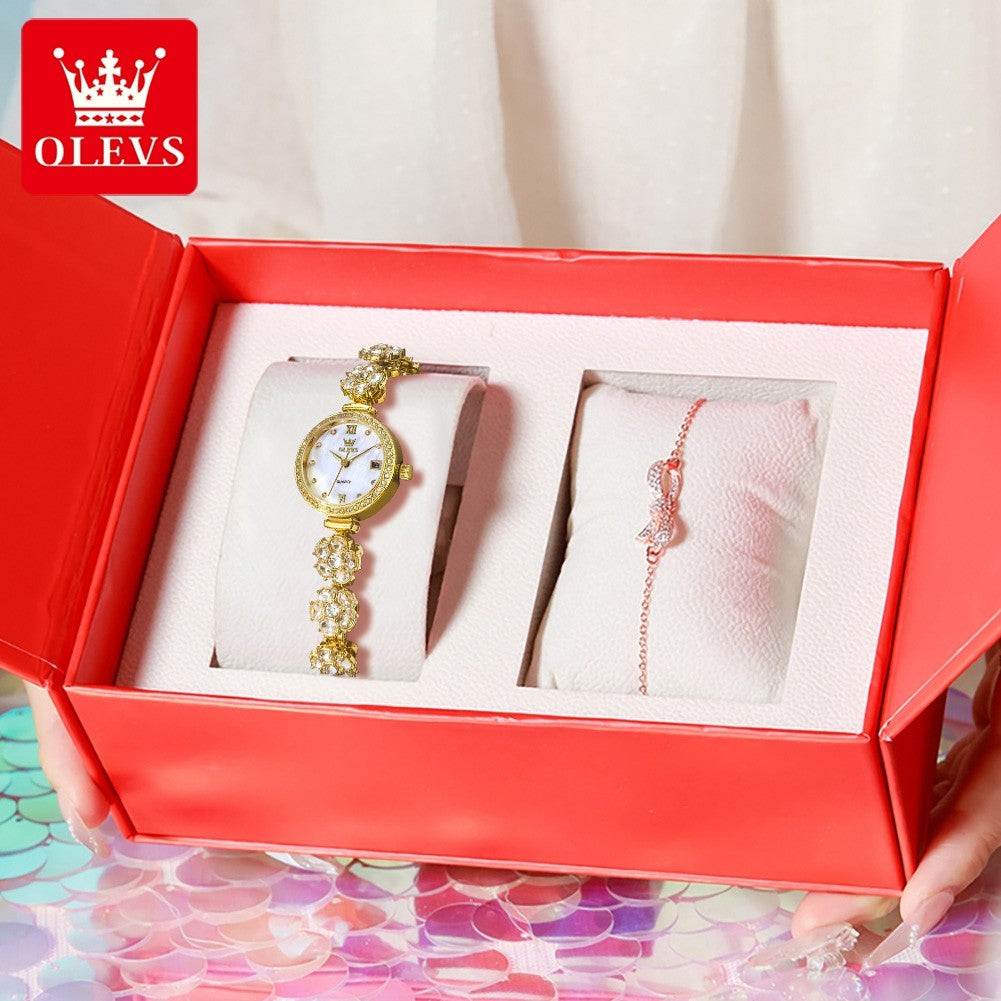 OLEVS 5638 Women Watches Original Elegant Quartz Watch Waterproof Luminous Date Ladies Set Bracelet Watch Girls Gift Reloj Mujer