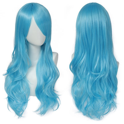 Peruca Cosplay Anime Versátil Multicolorida Cabelo Longo Cacheado com Cabelo Levemente Cacheado Peruca de Fibra Sintética