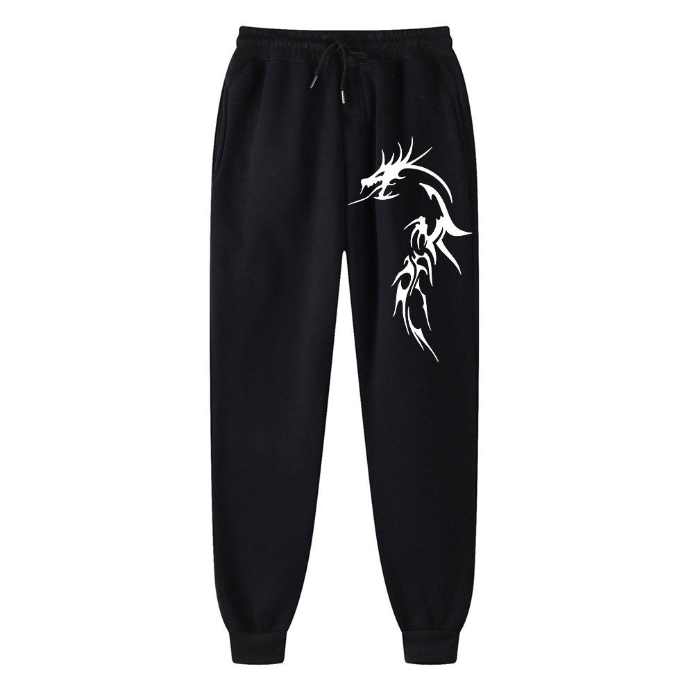 Calças masculinas vintage com cordão, calças de moletom com estampa de dragão, calças de moda, calças de hip hop, calças confortáveis e soltas, tendência unissex