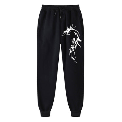 Calças masculinas vintage com cordão, calças de moletom com estampa de dragão, calças de moda, calças de hip hop, calças confortáveis e soltas, tendência unissex