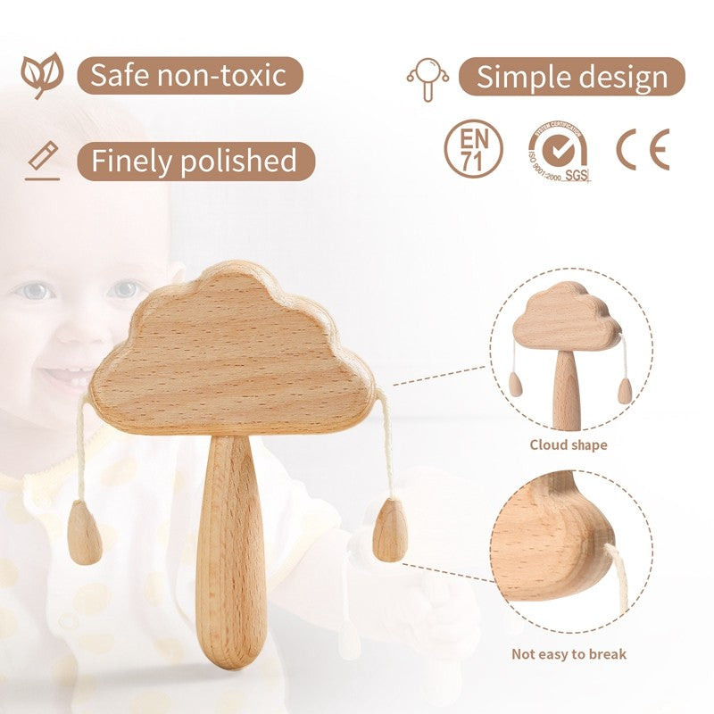 Natural Wooden Cloud Rattle Baby Toys Babies Newborn Accessories Interactive Toys for Kids Safe Non-Toxic Baby Toys 0 12 Months