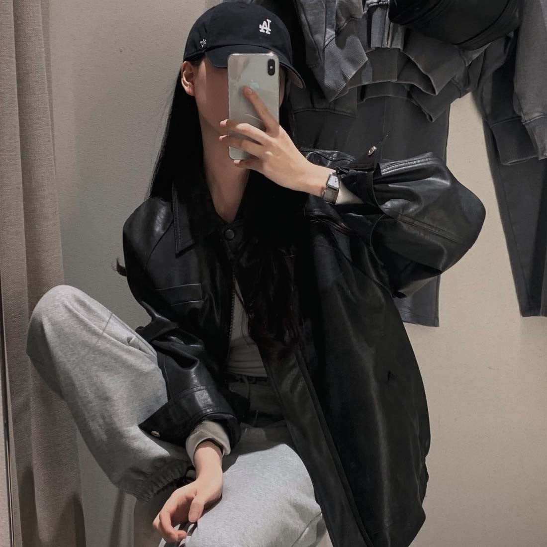 Sli Loose PU Leather Jaet Women's Chic Retro Collar Versatile BF Sle Motorcycle Clothes Trendy Long Sve Zipper