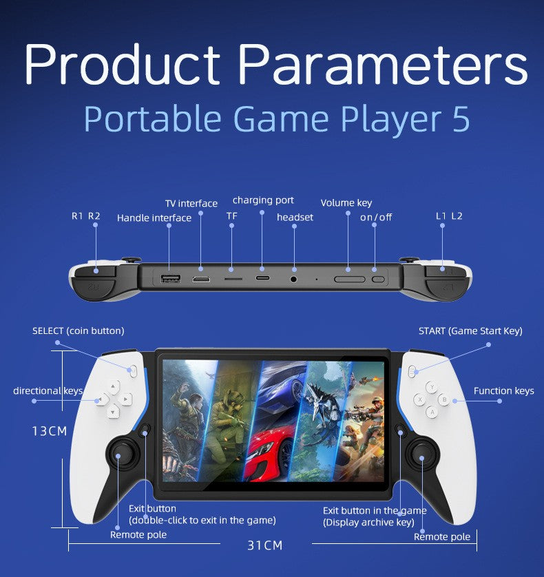 HC8000 Handheld Game Console Multiple Games 30+ Emulators 7.0 Inch Screen Portable Gaming Player Children's Toys Game Console
