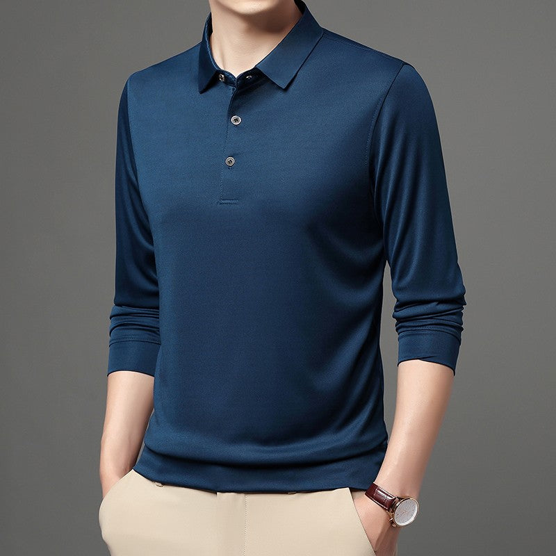 Spring and Autumn Long Sleeve Polo Shirt Polo Collar Solid Men's Long Sleeve T-shirt