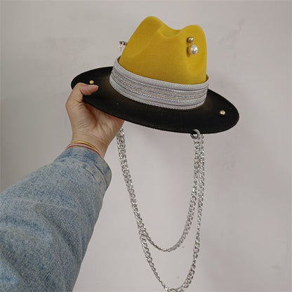 Vários chapéus DIY Chapéu Fedora com novos acessórios de corrente dourada, chapéu de inverno jazz hip-hop, chapéu de viagem, chapéu estilo punk, chapéu de igreja ????? ???????