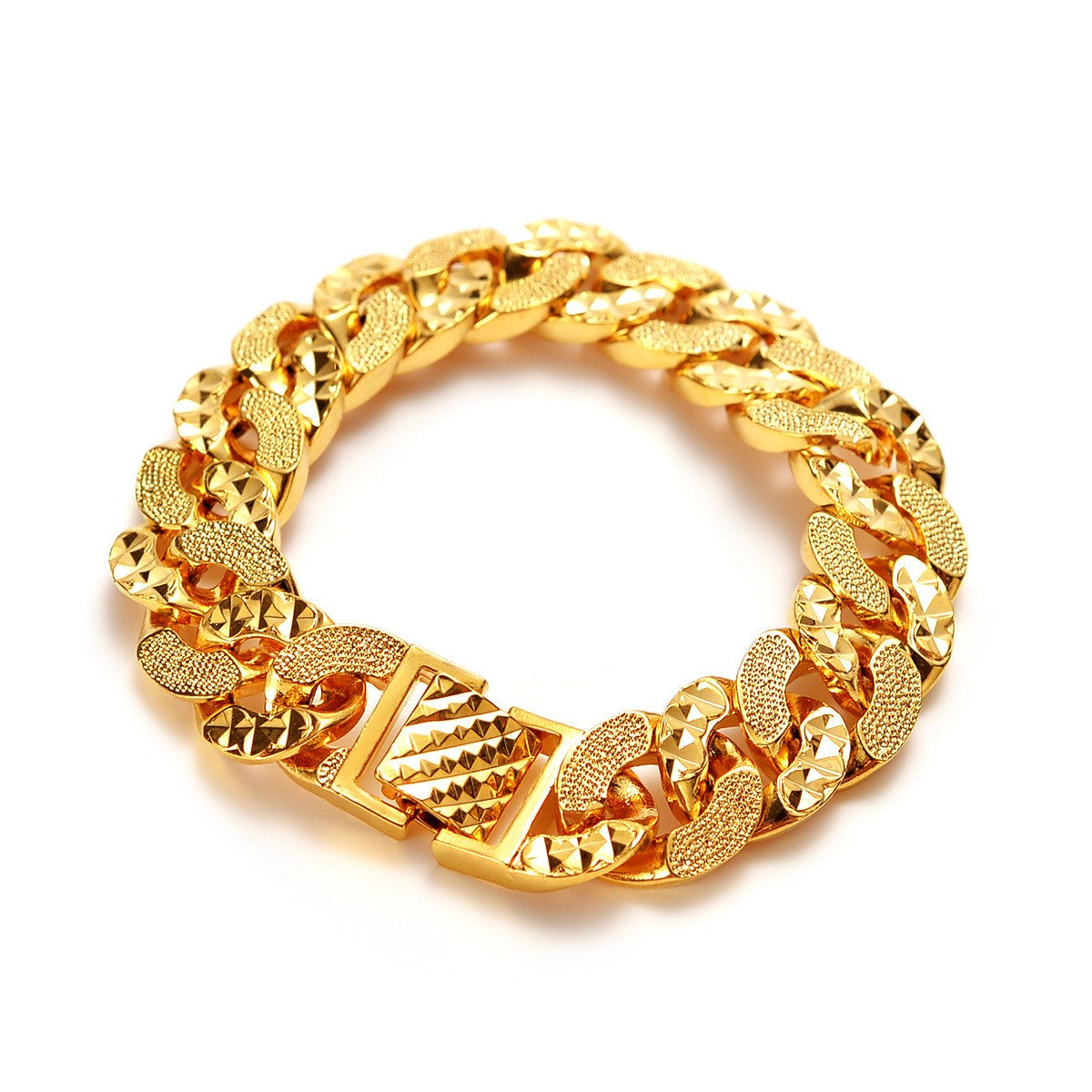 Pulseira de Ouro AU999 de Alta Qualidade Edição Larga Corrente de Chefe Pulseira Lisa Corrente Cubana NK Corrente de Pulso Masculina de Luxo Leve 24K
