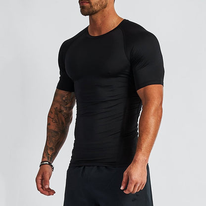 Men's Compression Short Sleeve T-shirt Fitness Running Basketball Gym Sportswear Seamless Close-fitting Black Sports Tight Tops