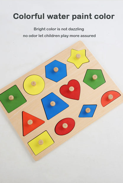 Brinquedos de quebra-cabeça Montessori para bebês de madeira, de encaixe de formas e cores, tábua de raspar à mão, brinquedos cognitivos geométricos de educação infantil