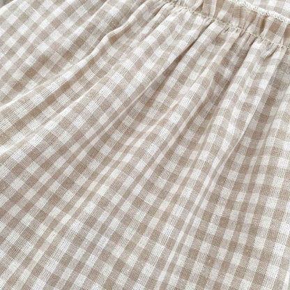 Girls Summer Fashion Set Children's Embroidered Grid Puff Sleeve Top+Shorts Two Piece Cute Baby Girls Clothes Set Baby Clothes