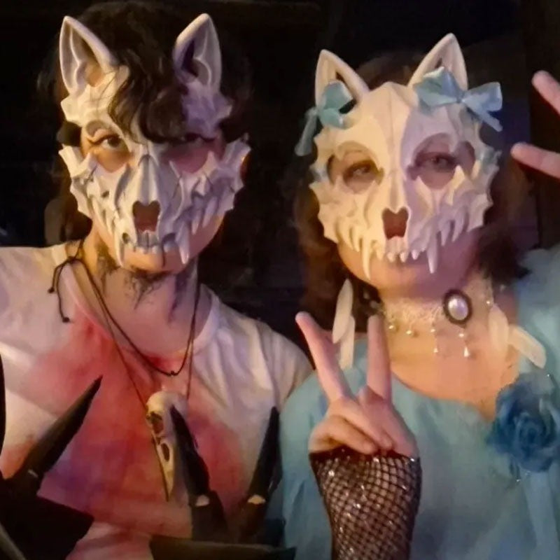 Halloween Skull Mask Long Teeth Demon Skeleton Half Face Cosplay Party Mask Scary Horror Wolf Dragon Tiger Costume Accessory