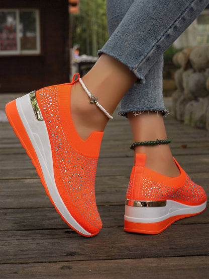 Women Wedges Platform Sneakers Autumn Fashion Round Toe Casual Sports Slip-on Shoes Woman Non Slip Vulcanized Shoes Plus Size 44