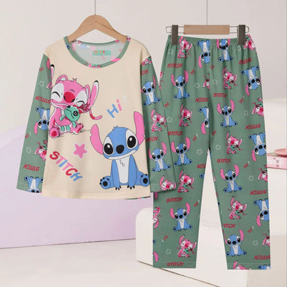 New Pajama Boys Girls Pajamas Stitch Clothing Sets Kids Long Sleeve +Pant 2Piece Children Home Clothing Girl Nightgown