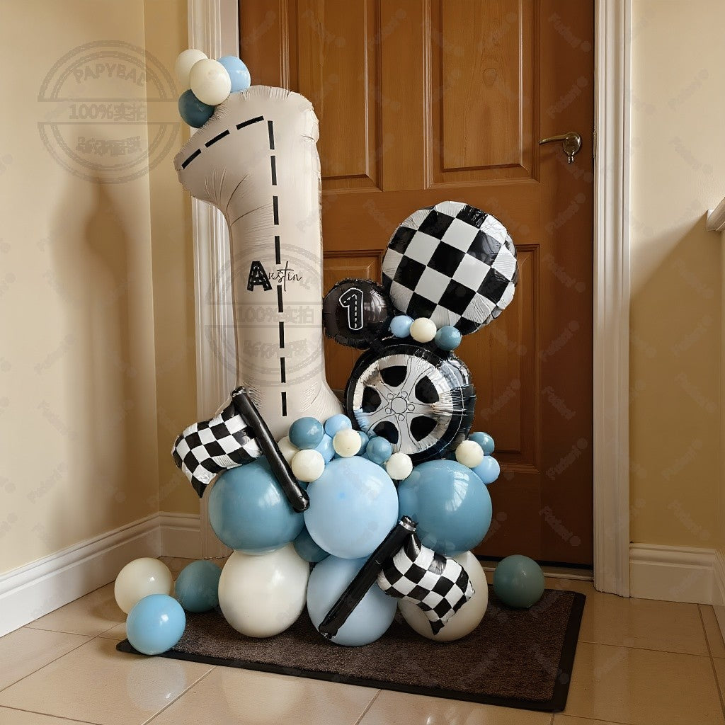 52Pcs Race Car Theme Balloon Set Blue Black Latex Balloons Checkered Flag Birthday Party Baby Shower Decor