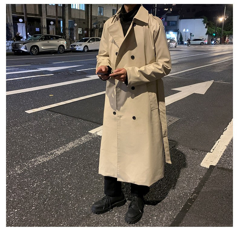 Autumn Trench Coat Men's High-end Luxury Double Row PU Leather Coat Male Long Korean Style Windbreaker Motorcycle Leather Jacket