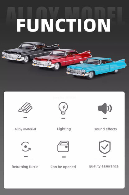 1:32 Escala Cadillac Eldorado Carros Brinquedo Modelos Pneus de Borracha com Luz Música Veículos Roda Puxar para Trás Miniatura de Carro Enfeite