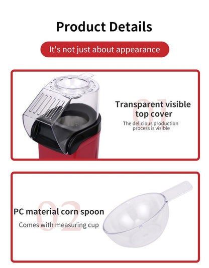Electric Portable Popcorn Maker Fully Automatic Home Popcorn Popper Hot Air Popcorn Machine Healthy No Oil Mini Popcorn Maker