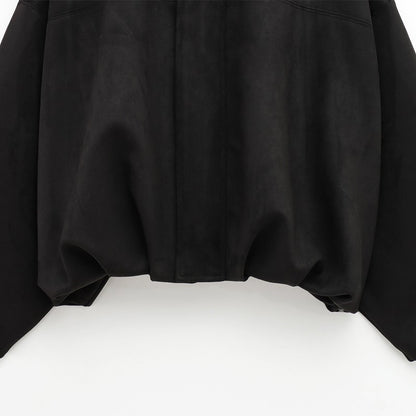HXAO Women's Bomber Jacket Lapel Long Sleeve Zipper Suede Jacket Women 2025 High Street Cropped Racing Jackets Coats Outerwears