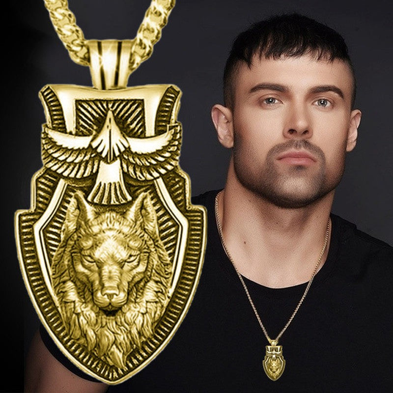 Colar Masculino de Aço Inoxidável com Pingente Triângulo e Cabeça de Lobo, Joia Punk de Animal para Homens, Presente de Aniversário, Estilo Hip Hop