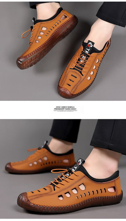 Summer Men's Leather Sandals Tendon Sole Slip on Flat Casual Sandals Outdoor Beach Sandal Shoes for Men Sandalias De Hombre 2025