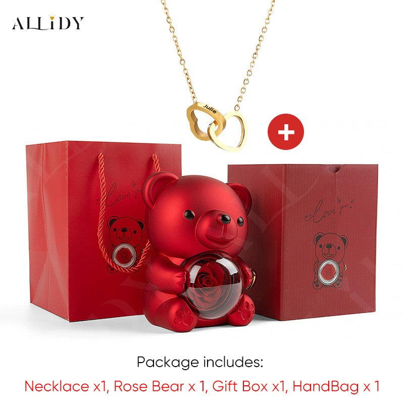 2025 Hot Eternal Rose Teddy Bear Gift Box with Custom Necklace Jewelry Set Valentine's Birthday Holiday Gift Back School Gift