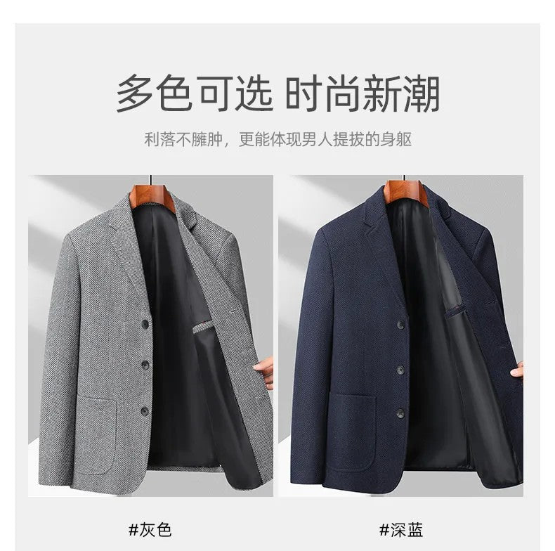 Mens Blazer Fashion Business Handsome Gentleman Korean Version of British Style Leisure Slim Solid Color Wedding Work Blazer