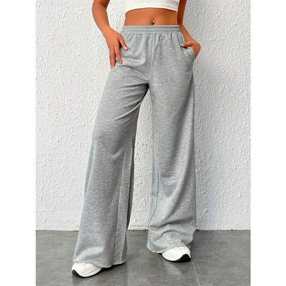 Autumn and Winter Gray Wide Leg Casual Sports Drape, Slimming and Versatile Floor Length Women's Pants