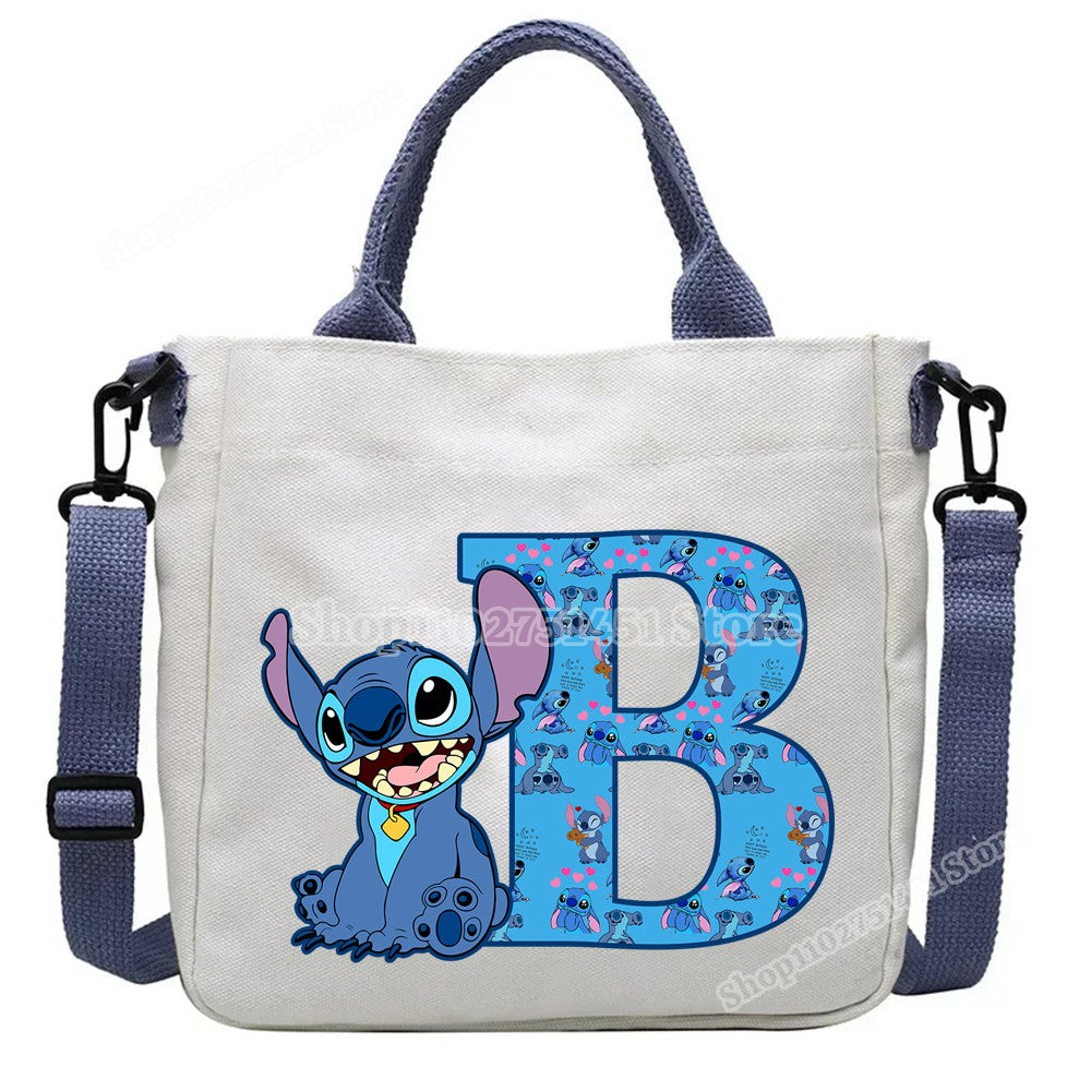 Disney Stitch Letter A-Z Print Shoulder Bags Cute Anime Action Figure Stich Purses Handbags Women Sling Messenger Bag Gift