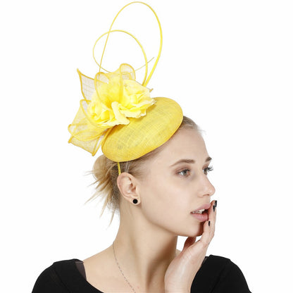 Fascinator de Casamento Sinamay de 4 Camadas de Ótima Qualidade Chapéu para Casamento Elegante Mulheres Moda Acessório de Cabelo Chapeau de Festa e Jantar