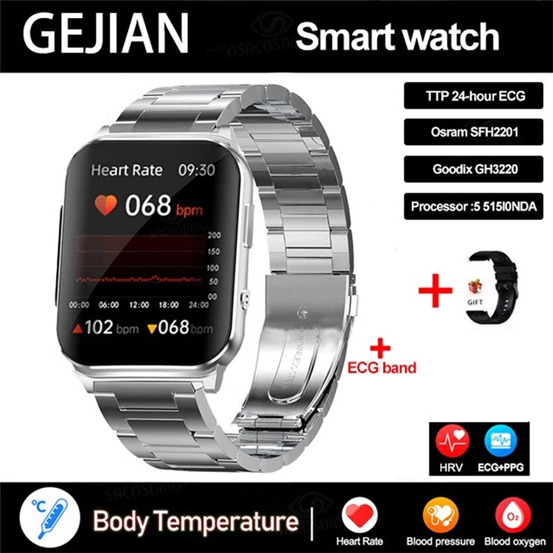 Smartwatch Inteligente 2025 NFC ECG Bomba de Ar Pressão Arterial Oxigênio no Sangue ECG+PPG Chamada Bluetooth NFC Para Homens e Mulheres Airbag