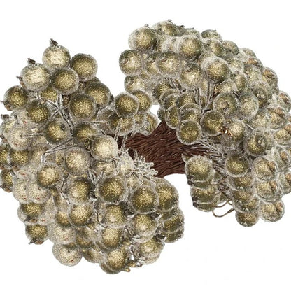 Wholesale Artificial Frosted Berry Mini Double Head Christmas Holly Red Gold Silver Berries Flowers Wreath Xmas Party Decoration