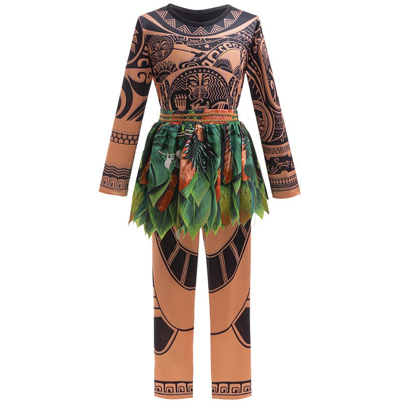 Girls Halloween Cosplay Moana Dress Ocean Adventure Role Play Costume Vaiana Princess Boys Maui Costume Vestidos Party Dress
