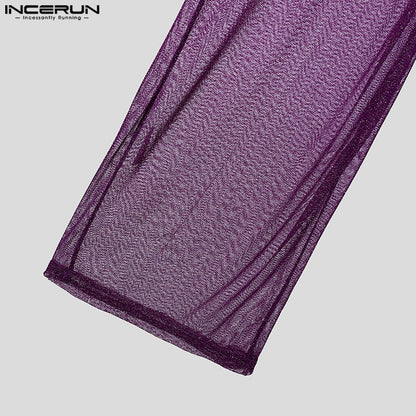 Shiny Men Casual Trousers 2024 Men Fashion Long Pnats INCERUN Elastic Waist See Through Wide Leg Bottoms Trousers Men