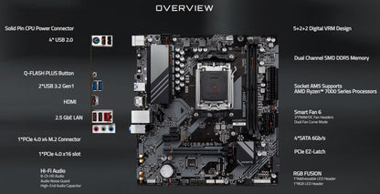 Gigabyte New B650M D2H Motherboard, AM5, LGA 1718, AMD B650, Micro ATX,  DDR5