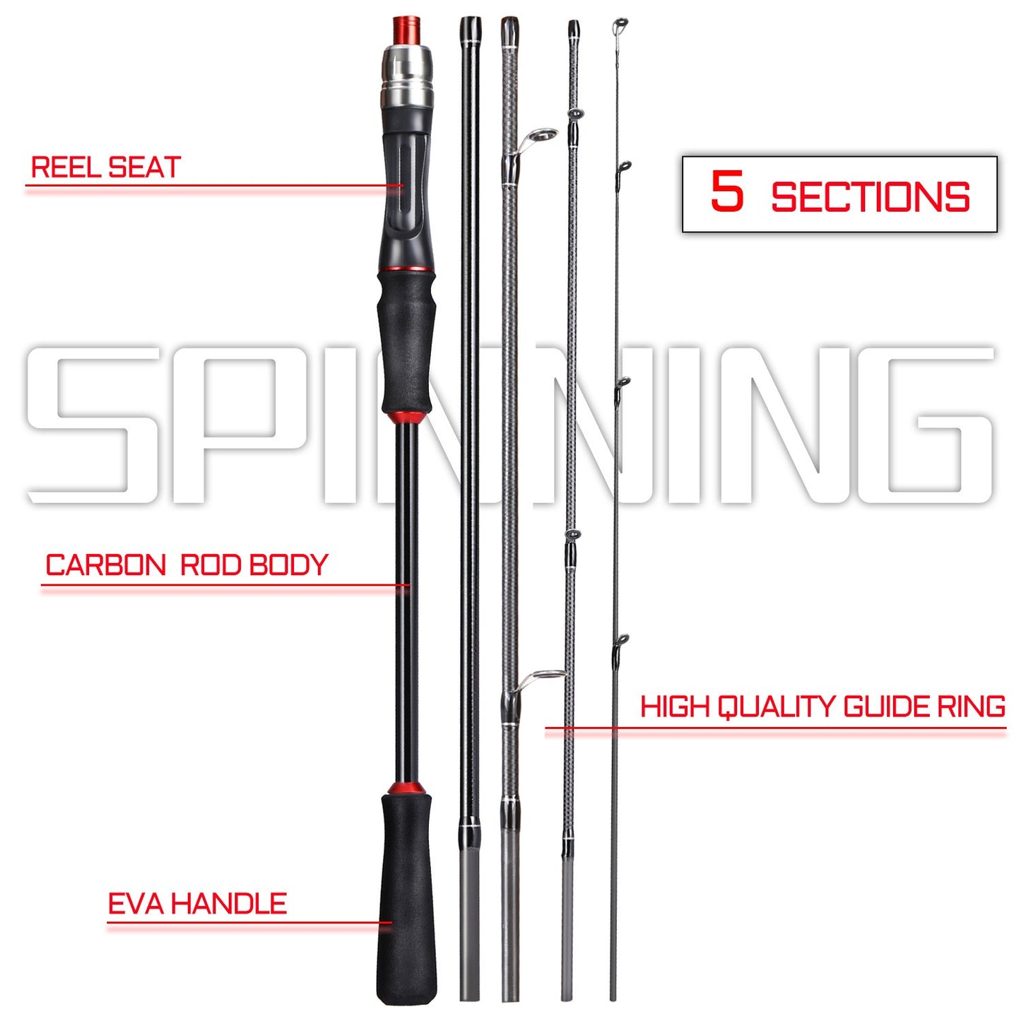 Sougayilang Fishing Rod 1.8/2..1m Spinning/Casting Rod Power M Carbon Rod Pole 5/6 Sections Travel Fishing Pole Fishing Tackle