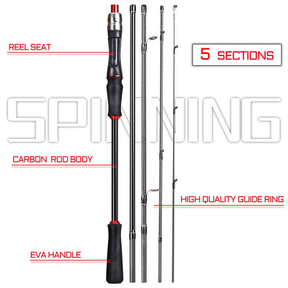 Sougayilang Fishing Rod 1.8/2..1m Spinning/Casting Rod Power M Carbon Rod Pole 5/6 Sections Travel Fishing Pole Fishing Tackle