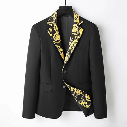 Luxury Brand Gold Floral Black Blazer Jacket High Quality Men Women Peak Lapel Baroque Suit Jacket for Wedding Party Prom