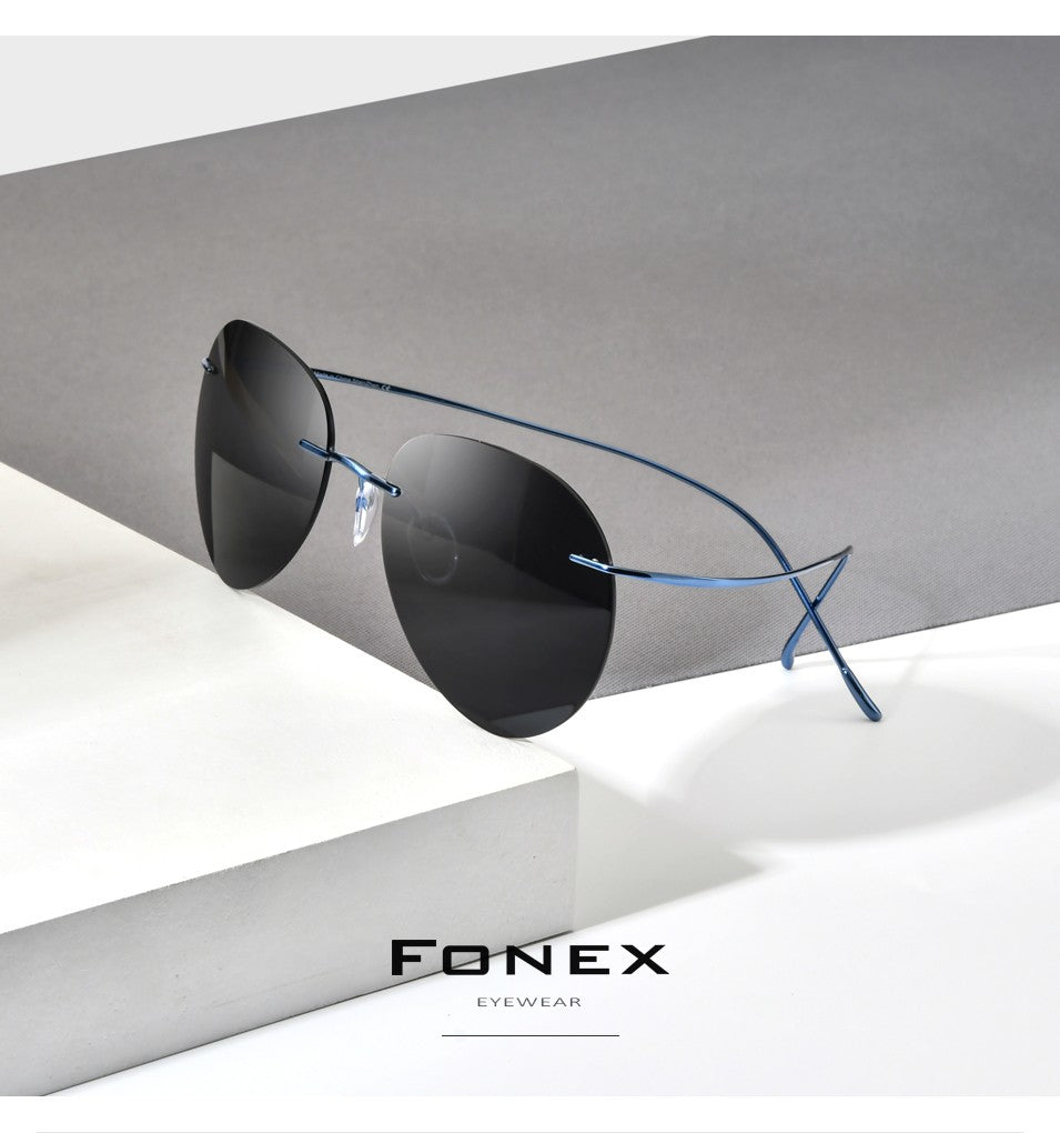FONEX Titanium Rimless Sunglasses Men Ultralight Frameless Austria Pilot Aviador Polarized Sun Glasses for Women Shades 85695