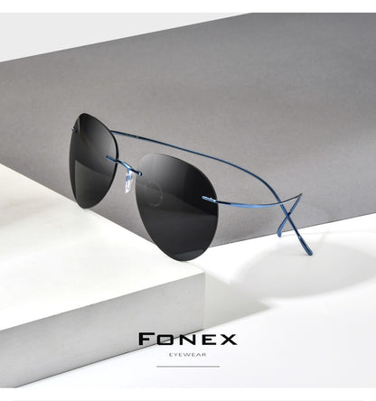 FONEX Titanium Rimless Sunglasses Men Ultralight Frameless Austria Pilot Aviador Polarized Sun Glasses for Women Shades 85695