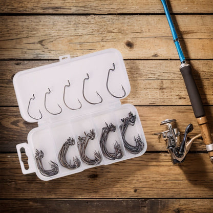 50 Pçs/Caixa Anzol Jig Crank Barbed Hook Wide Offset Fishhook Anzol Minhoca Larga Isca Macia Anzol Offset para Minhoca Macia Jig Mold Hooks