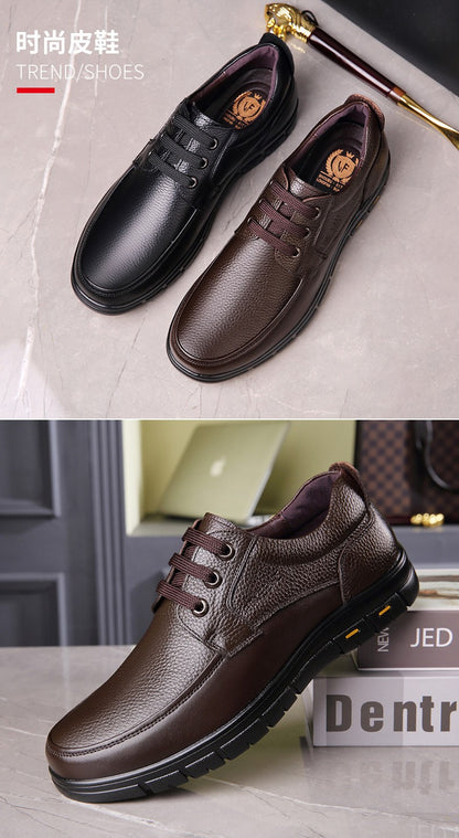 Sapatos Masculinos de Couro Feitos à Mão, Sapatos Sociais Casuais e de Negócios Minimalistas, Modernos, com Cadarço, para Pais de Meia-Idade