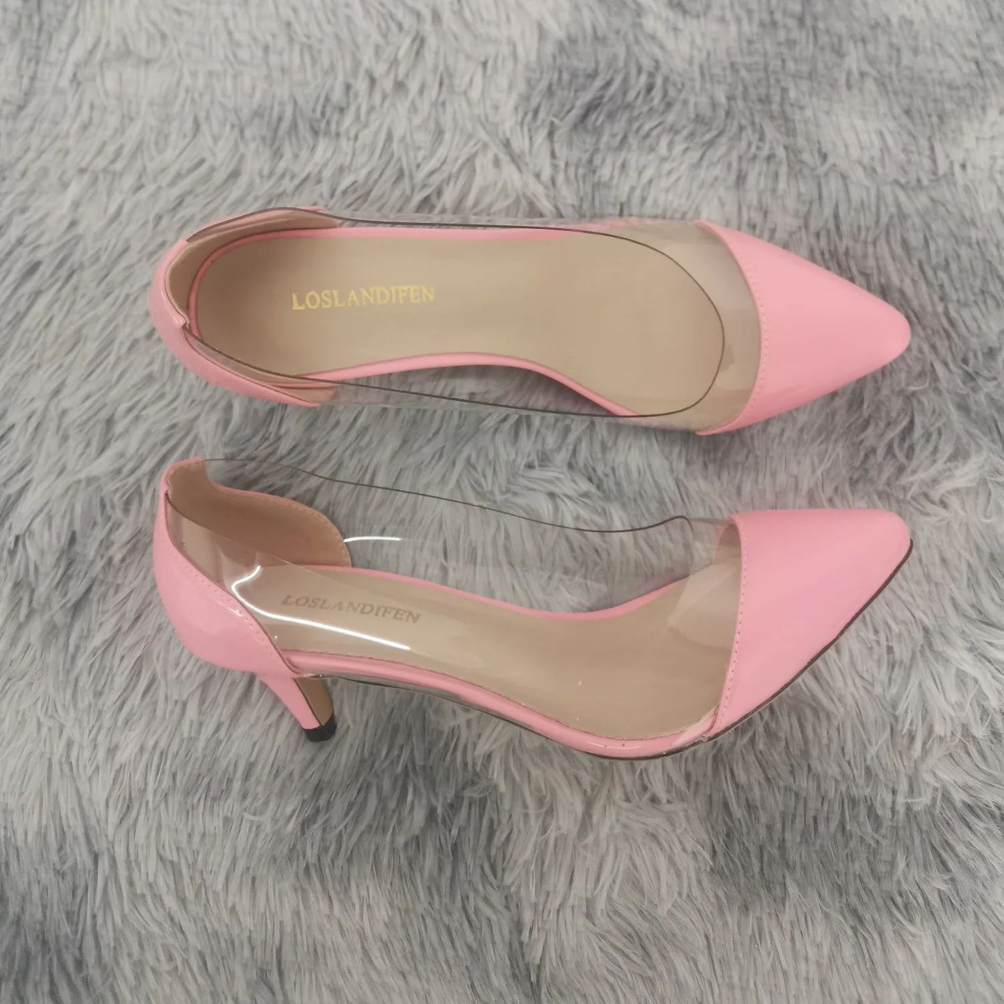 Women Patent Leather Sexy Pumps 2025 Autumn PVC Transparent 5cm Low Heel Pointed Toe Slip-on Thin High Heels Party Wedding Shoes