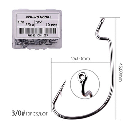 10 pçs/caixa Anzol Offset 8# - 5/0# anzol crank para isca soft worm anzol crankbait pesca acessórios pesca anzóis