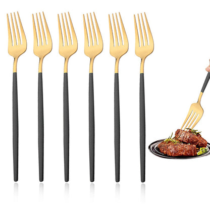 Conjunto de 6 Garfos de Jantar de Aço Inoxidável Polido Talheres Dourados Prateados Utensílios de Cozinha Ocidentais Garfos de Mesa para Restaurante