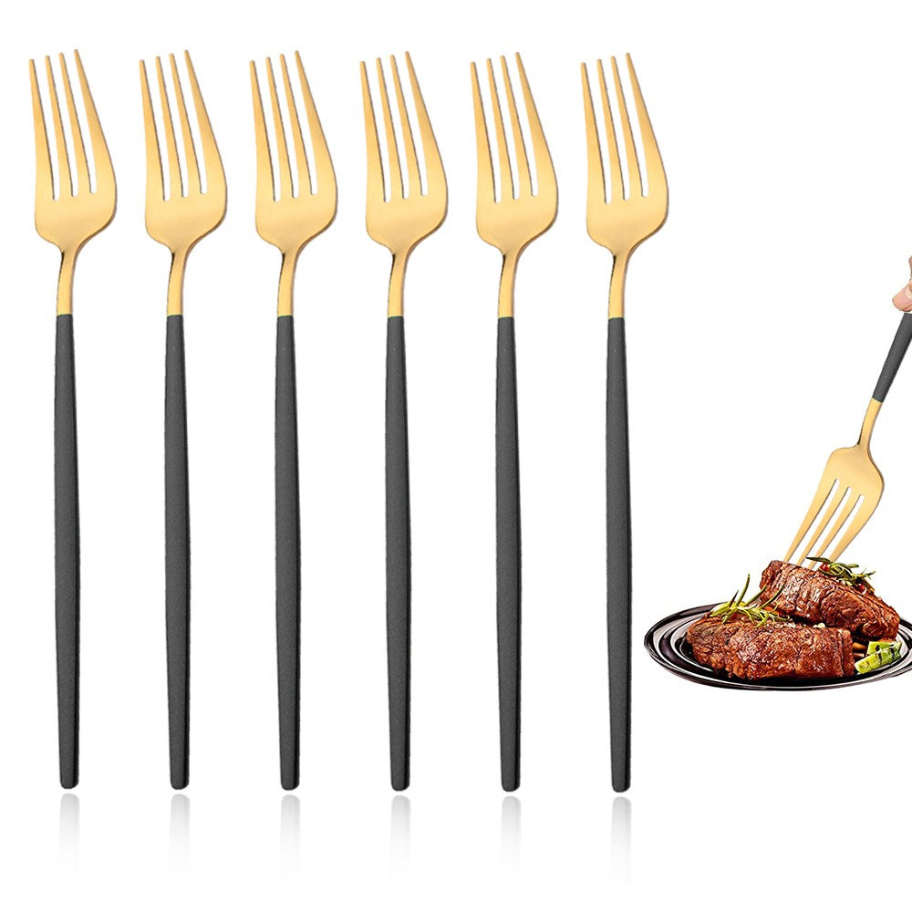 Conjunto de 6 Garfos de Jantar de Aço Inoxidável Polido Talheres Dourados Prateados Utensílios de Cozinha Ocidentais Garfos de Mesa para Restaurante