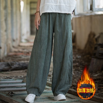 Elegant Women's Cotton Linen Baggy Cargo Pants Vintage Elastic Waist Yoga Trousers Loose Casual Long Wide Leg Oversize Clothes