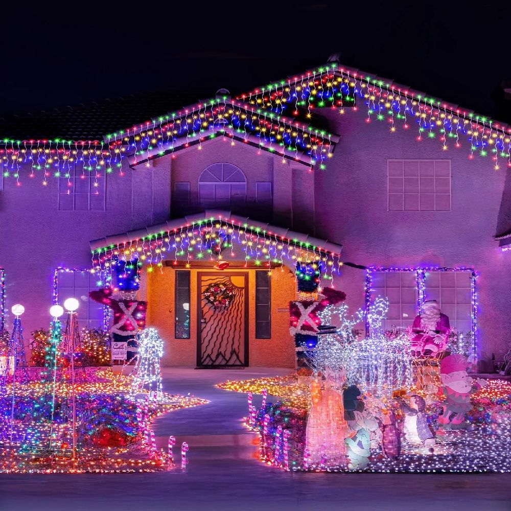 Christmas Lights Outdoor Waterproof Solar Curtain Icicle Lights Eaves Decor String Lights for Yard Party Holiday Decorations