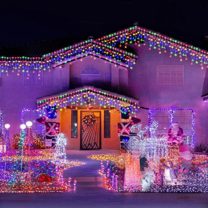 Christmas Lights Outdoor Waterproof Solar Curtain Icicle Lights Eaves Decor String Lights for Yard Party Holiday Decorations
