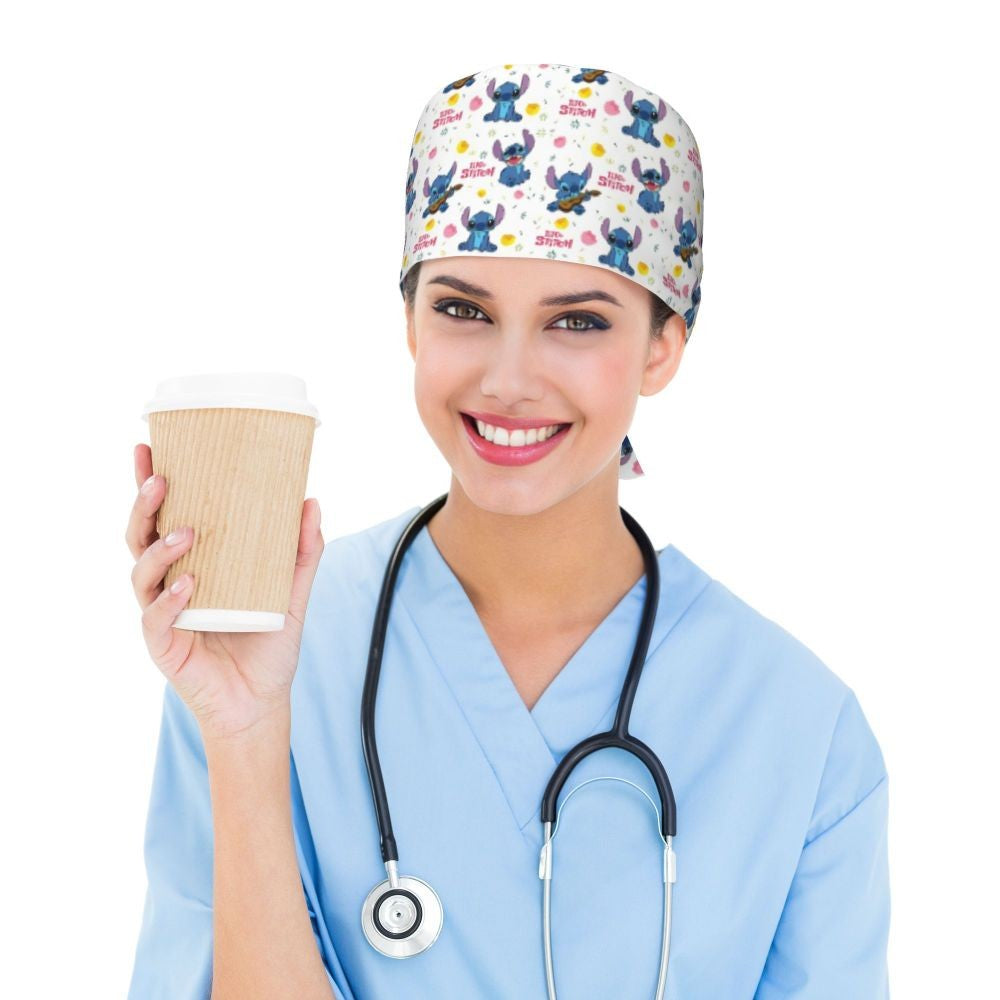 Custom Retro Cartoon Cleaning Working Cap Comfortable  Stitch Ohana Scrub Cap Surgicals Hat Nurse Scrubs Hat For Dentist